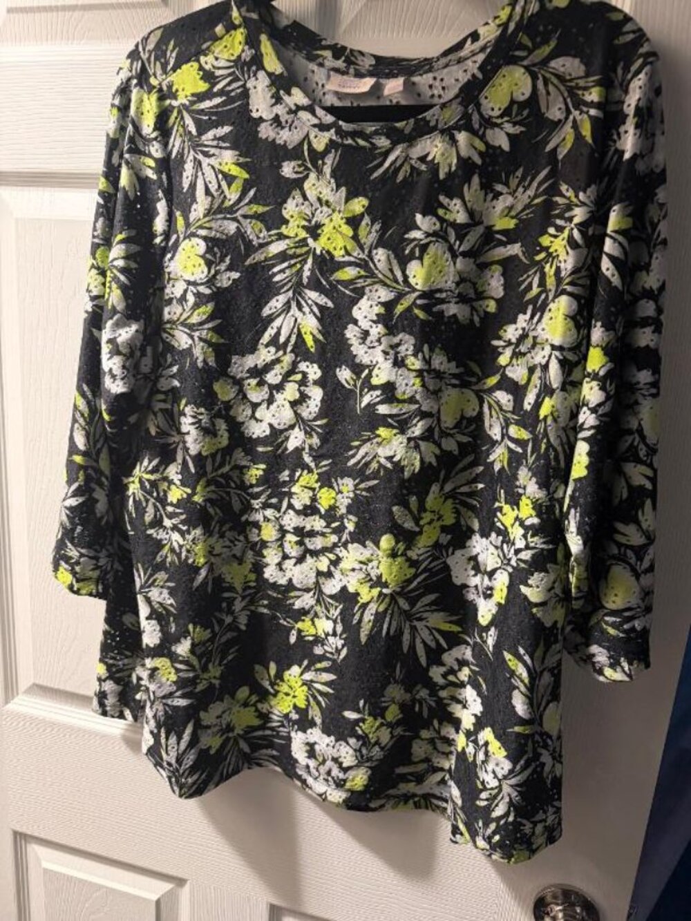 LOGO Layers by Lori Goldstein Printed Eyelet 3/4 Sleeve Top Size 1X
